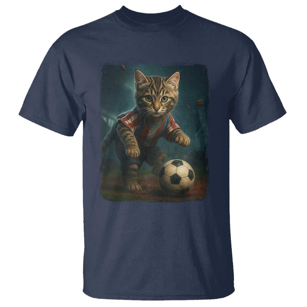 Funny Cat Soccer Ball T Shirt Cute Kitty Football Player Lover TS14 Navy Print Your Wear