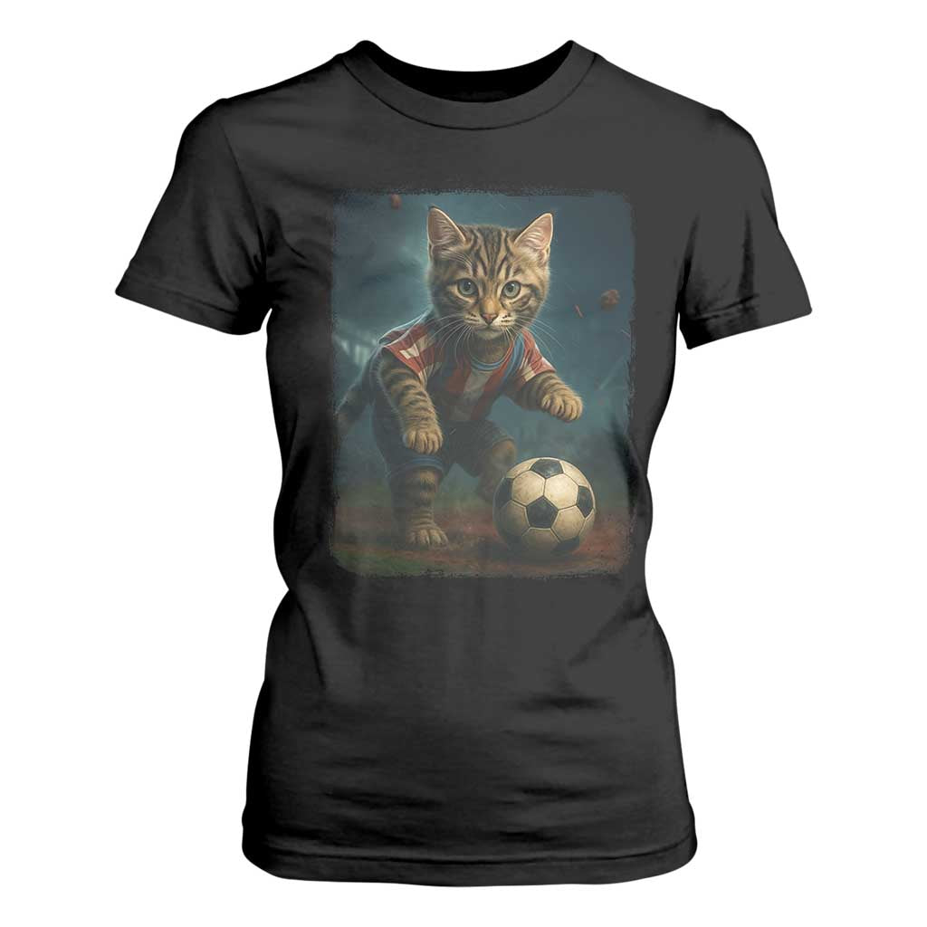 Funny Cat Soccer Ball T Shirt For Women Cute Kitty Football Player Lover TS14 Black Print Your Wear