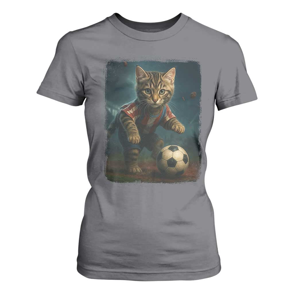 Funny Cat Soccer Ball T Shirt For Women Cute Kitty Football Player Lover TS14 Charcoal Print Your Wear