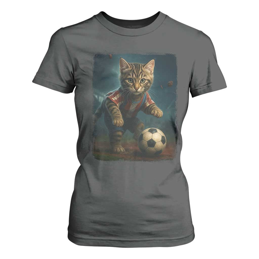 Funny Cat Soccer Ball T Shirt For Women Cute Kitty Football Player Lover TS14 Dark Heather Print Your Wear