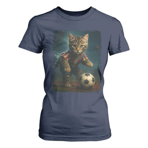 Funny Cat Soccer Ball T Shirt For Women Cute Kitty Football Player Lover TS14 Navy Print Your Wear