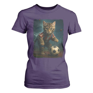 Funny Cat Soccer Ball T Shirt For Women Cute Kitty Football Player Lover TS14 Purple Print Your Wear