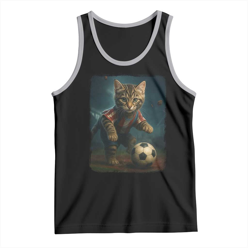 Funny Cat Soccer Ball Tank Top Cute Kitty Football Player Lover TS14 Black Athletic Heather Print Your Wear