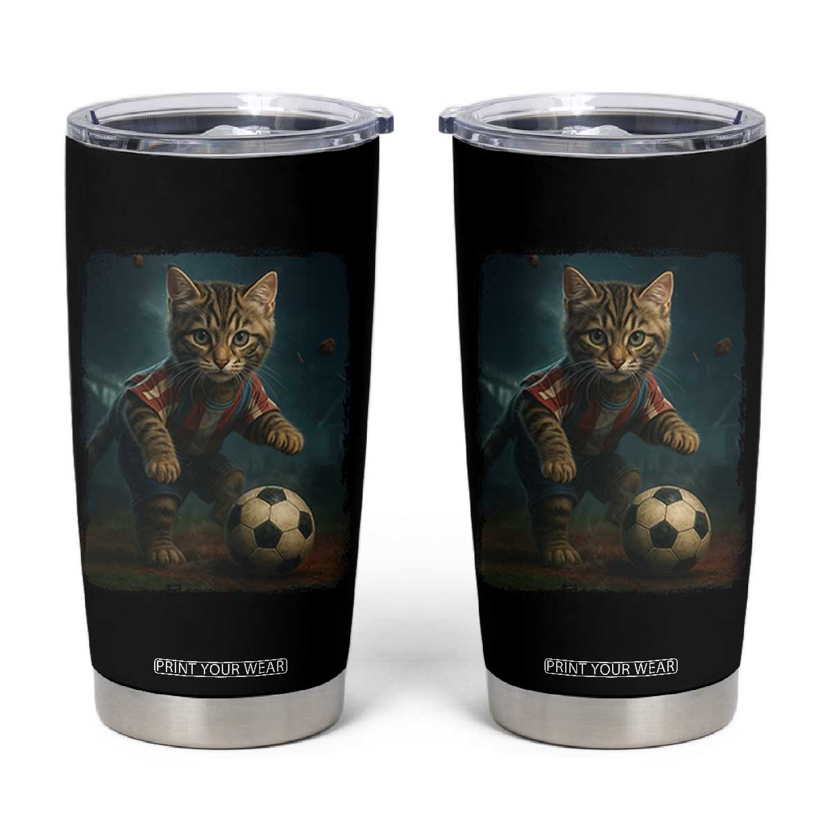 Funny Cat Soccer Ball Tumbler Cup Cute Kitty Football Player Lover TS14 Black Print Your Wear