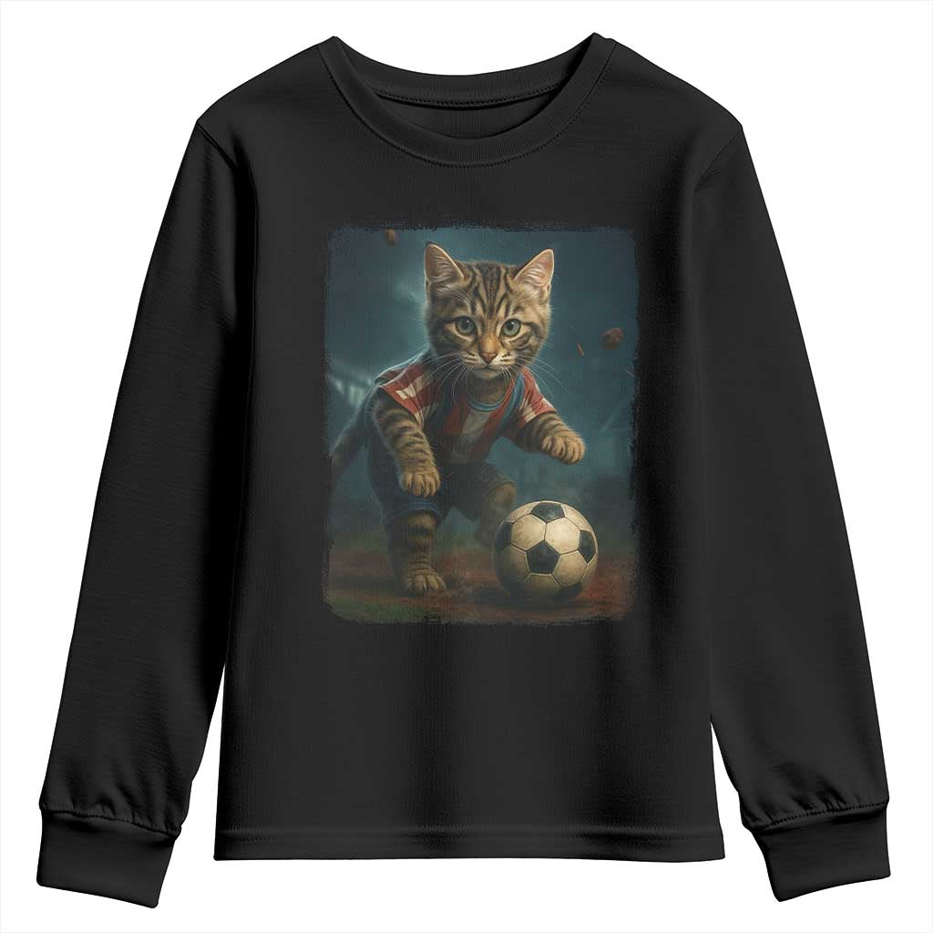 Funny Cat Soccer Ball Youth Sweatshirt Cute Kitty Football Player Lover TS14 Black Print Your Wear