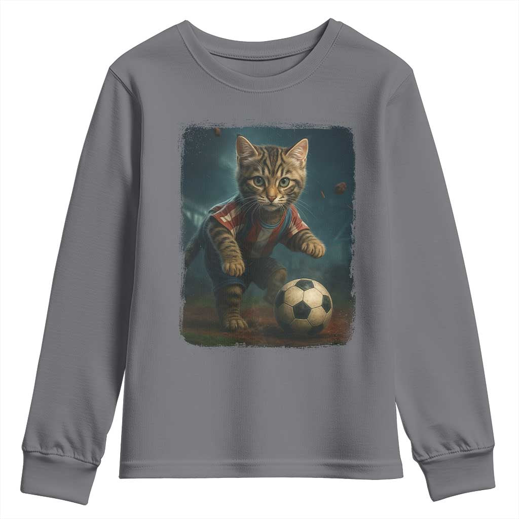 Funny Cat Soccer Ball Youth Sweatshirt Cute Kitty Football Player Lover TS14 Charcoal Print Your Wear