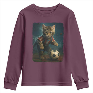 Funny Cat Soccer Ball Youth Sweatshirt Cute Kitty Football Player Lover TS14 Maroon Print Your Wear