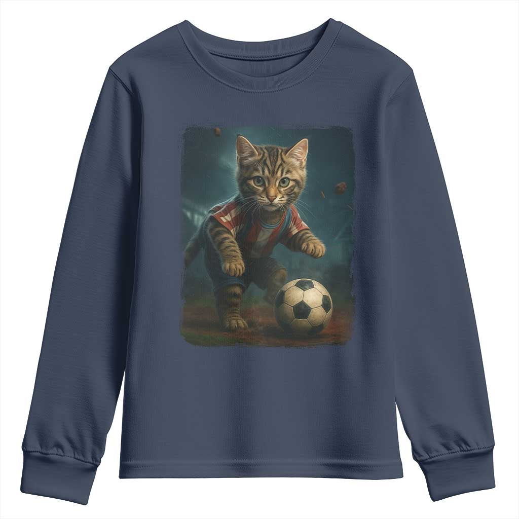 Funny Cat Soccer Ball Youth Sweatshirt Cute Kitty Football Player Lover TS14 Navy Print Your Wear
