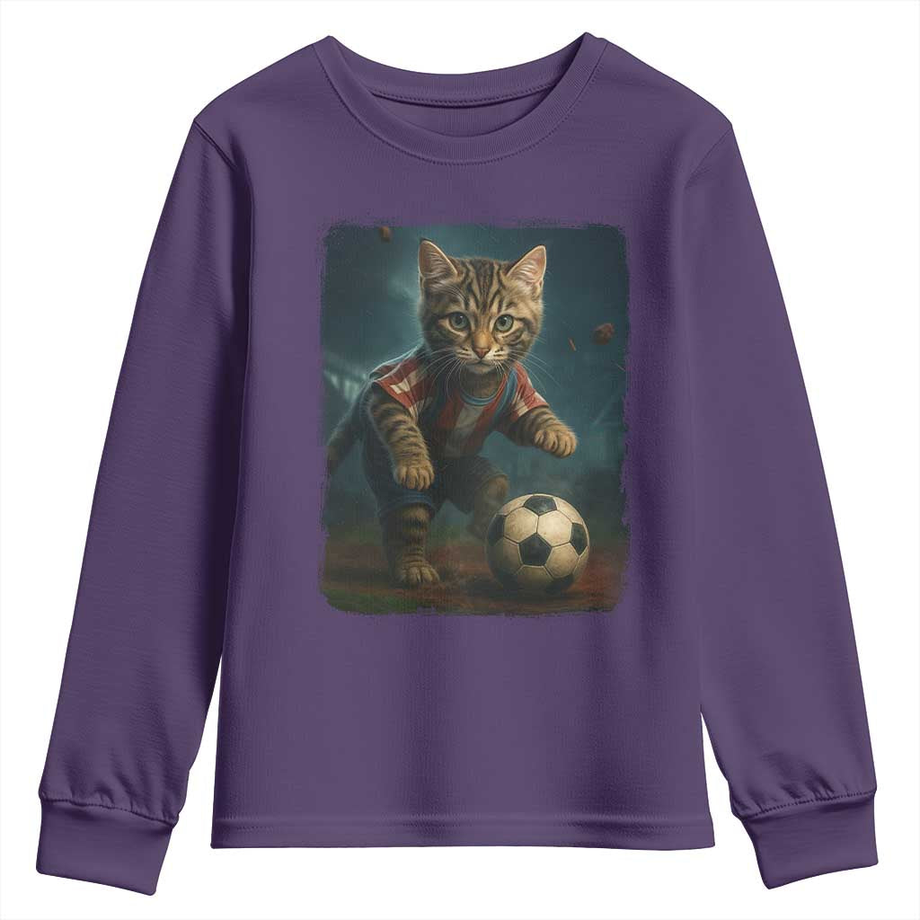 Funny Cat Soccer Ball Youth Sweatshirt Cute Kitty Football Player Lover TS14 Purple Print Your Wear