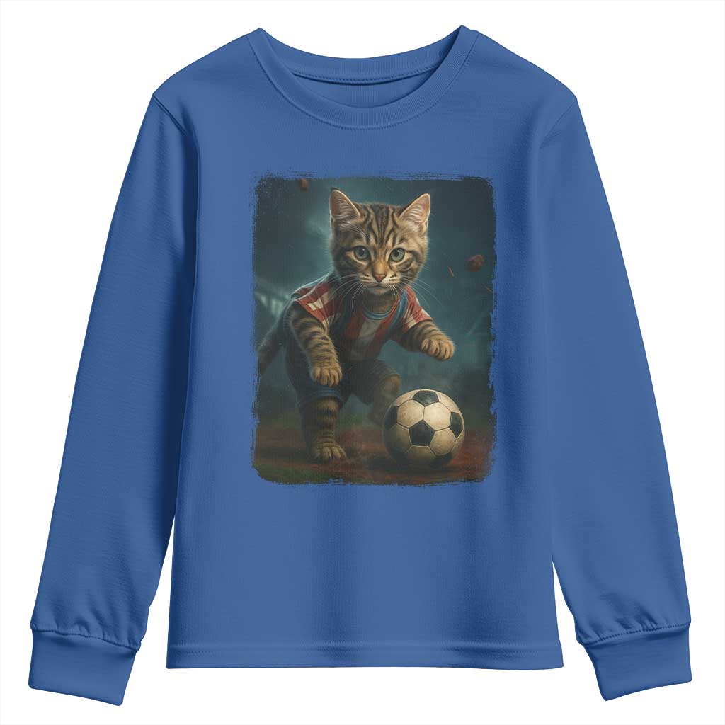 Funny Cat Soccer Ball Youth Sweatshirt Cute Kitty Football Player Lover TS14 Royal Blue Print Your Wear