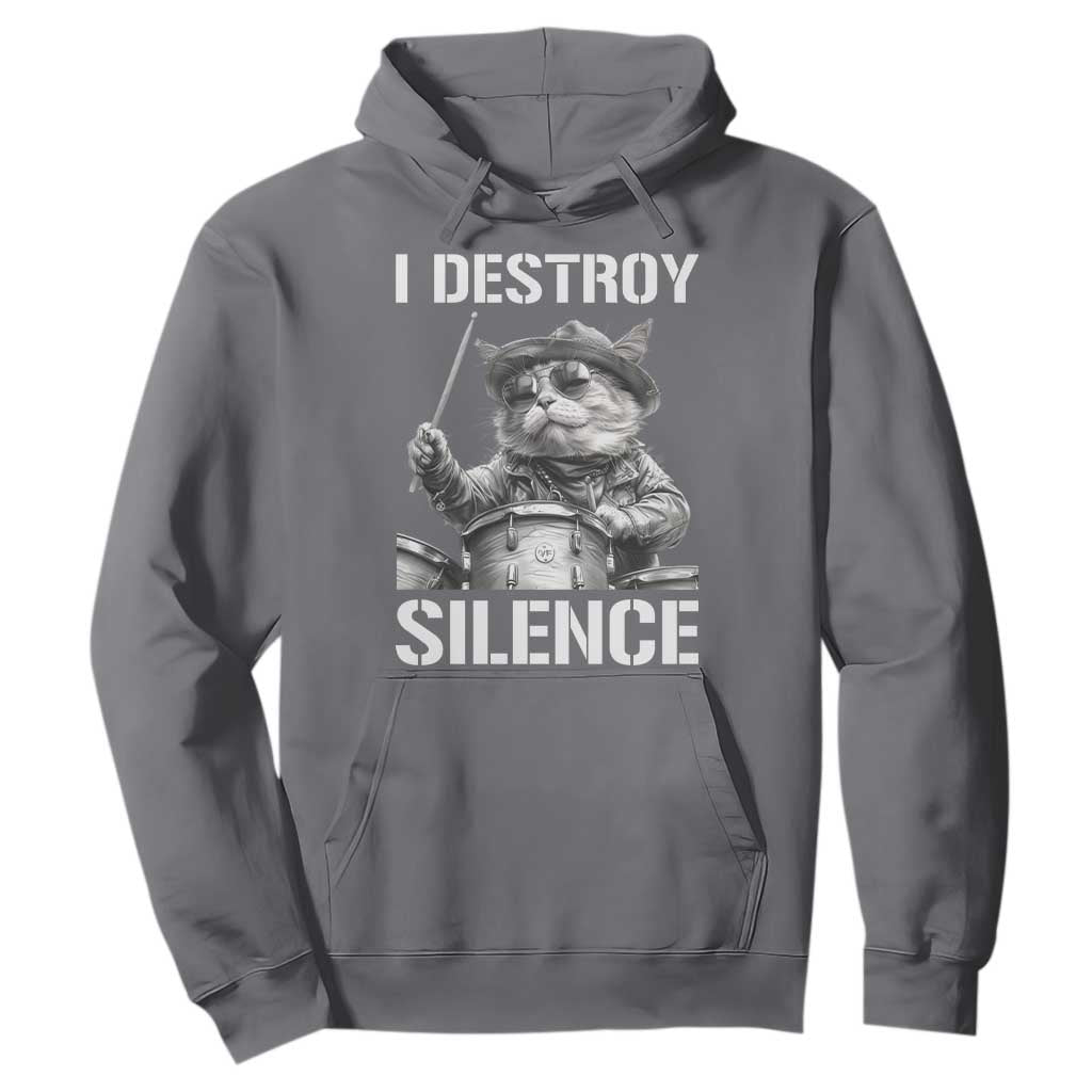 Funny Cat Rock Band Drummer Hoodie I Destroy Silence TS14 Charcoal Print Your Wear