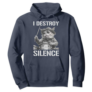 Funny Cat Rock Band Drummer Hoodie I Destroy Silence TS14 Navy Print Your Wear