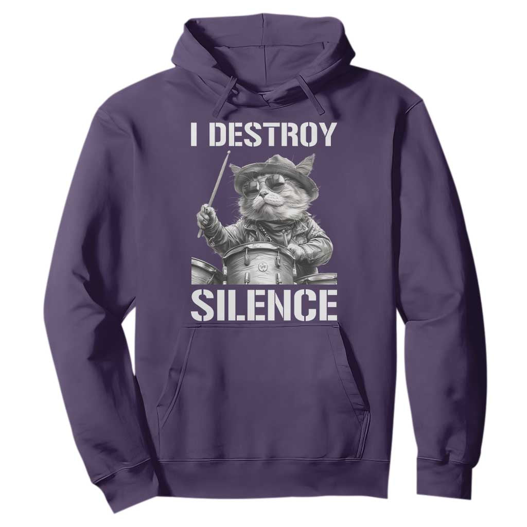 Funny Cat Rock Band Drummer Hoodie I Destroy Silence TS14 Purple Print Your Wear
