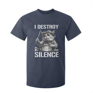Funny Cat Rock Band Drummer T Shirt For Kid I Destroy Silence TS14 Navy Print Your Wear