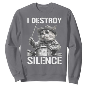 Funny Cat Rock Band Drummer Sweatshirt I Destroy Silence TS14 Charcoal Print Your Wear