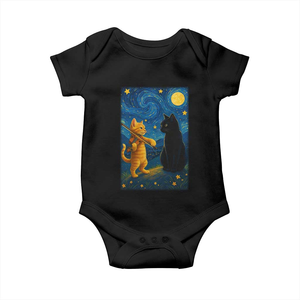 Cat Starry Night Baby Onesie Van Gogh Violin Kitty Lover TS14 Black Print Your Wear