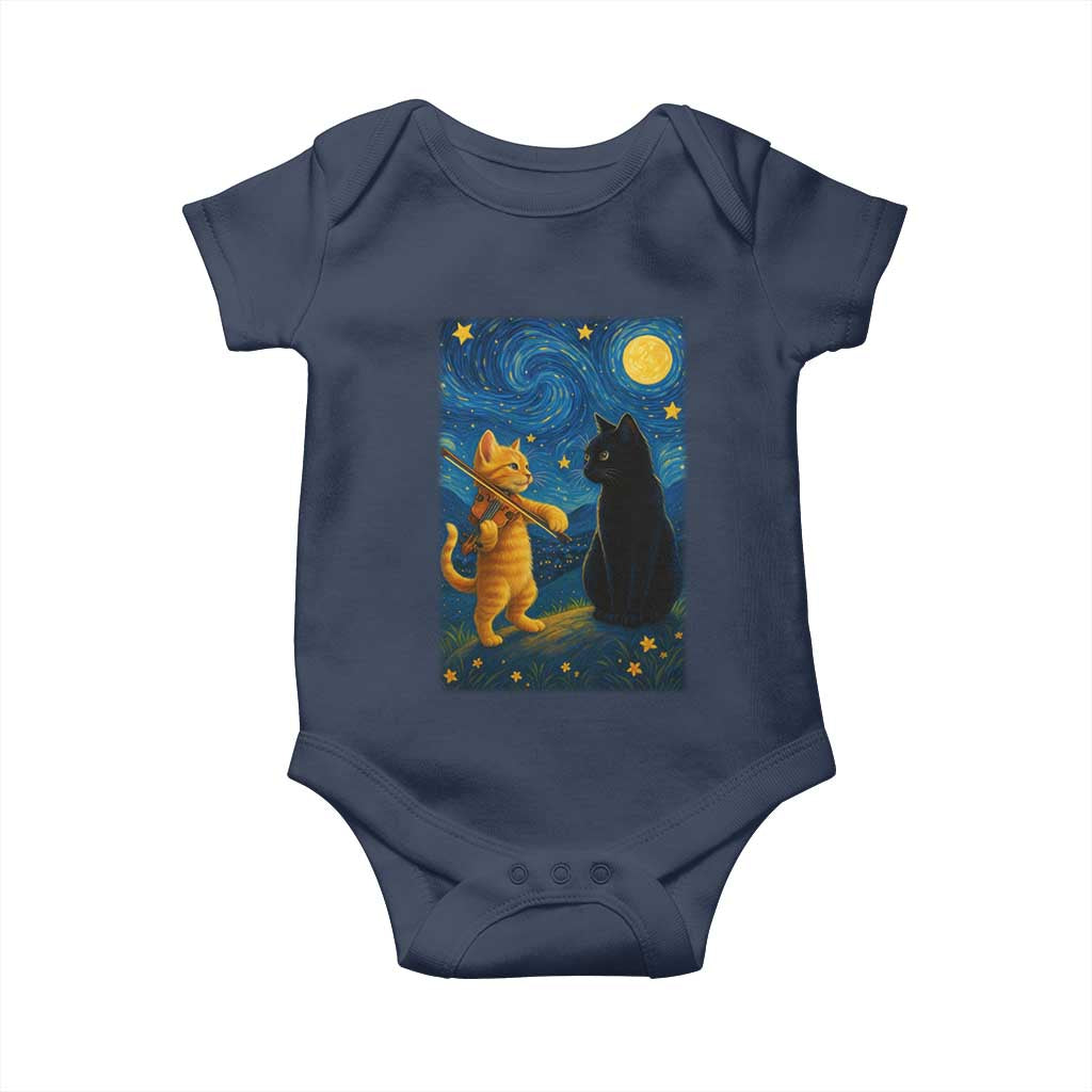 Cat Starry Night Baby Onesie Van Gogh Violin Kitty Lover TS14 Navy Print Your Wear