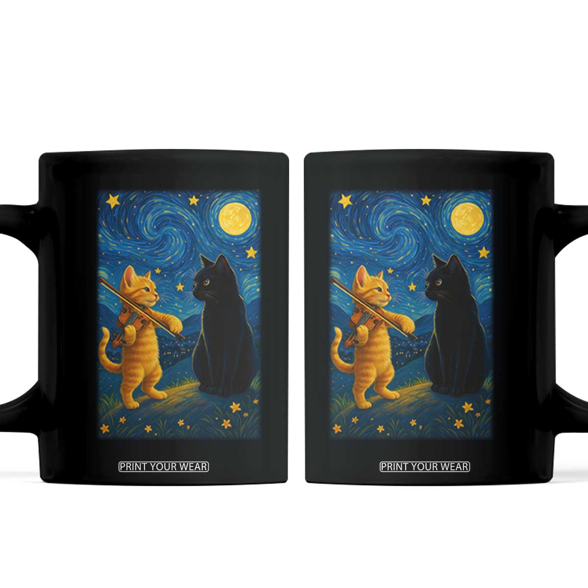 Cat Starry Night Coffee Mug Van Gogh Violin Kitty Lover TS14 Black Print Your Wear