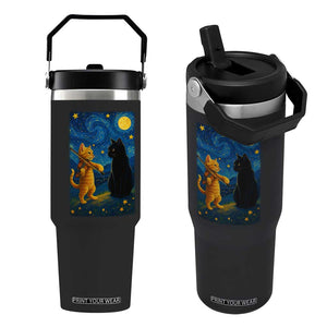 Cat Starry Night Flip Straw Tumbler Van Gogh Violin Kitty Lover TS14 One Size: 30 oz Black Print Your Wear
