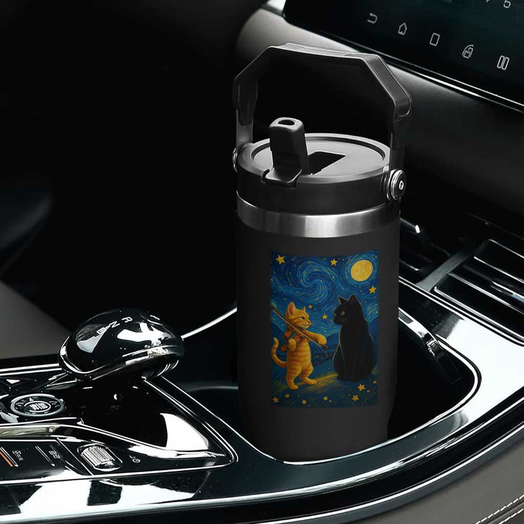 Cat Starry Night Flip Straw Tumbler Van Gogh Violin Kitty Lover TS14 Print Your Wear
