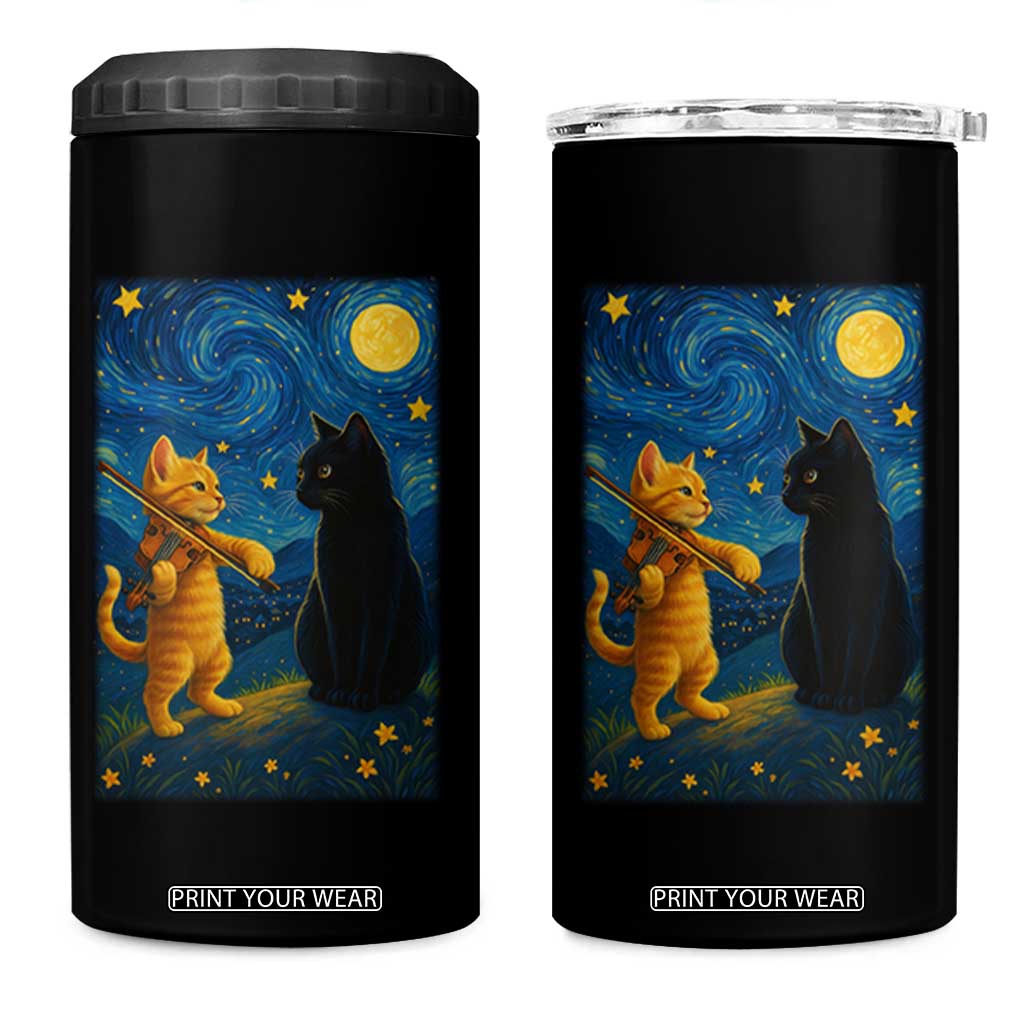 Cat Starry Night 4 in 1 Can Cooler Tumbler Van Gogh Violin Kitty Lover TS14 One Size: 16 oz Black Print Your Wear