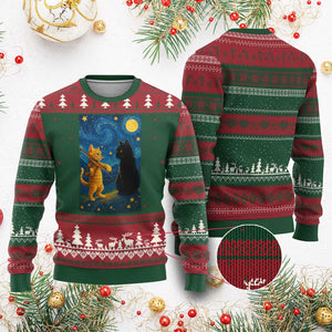 Cat Starry Night Ugly Christmas Sweater Van Gogh Violin Kitty Lover TS14 Red Green Print Your Wear