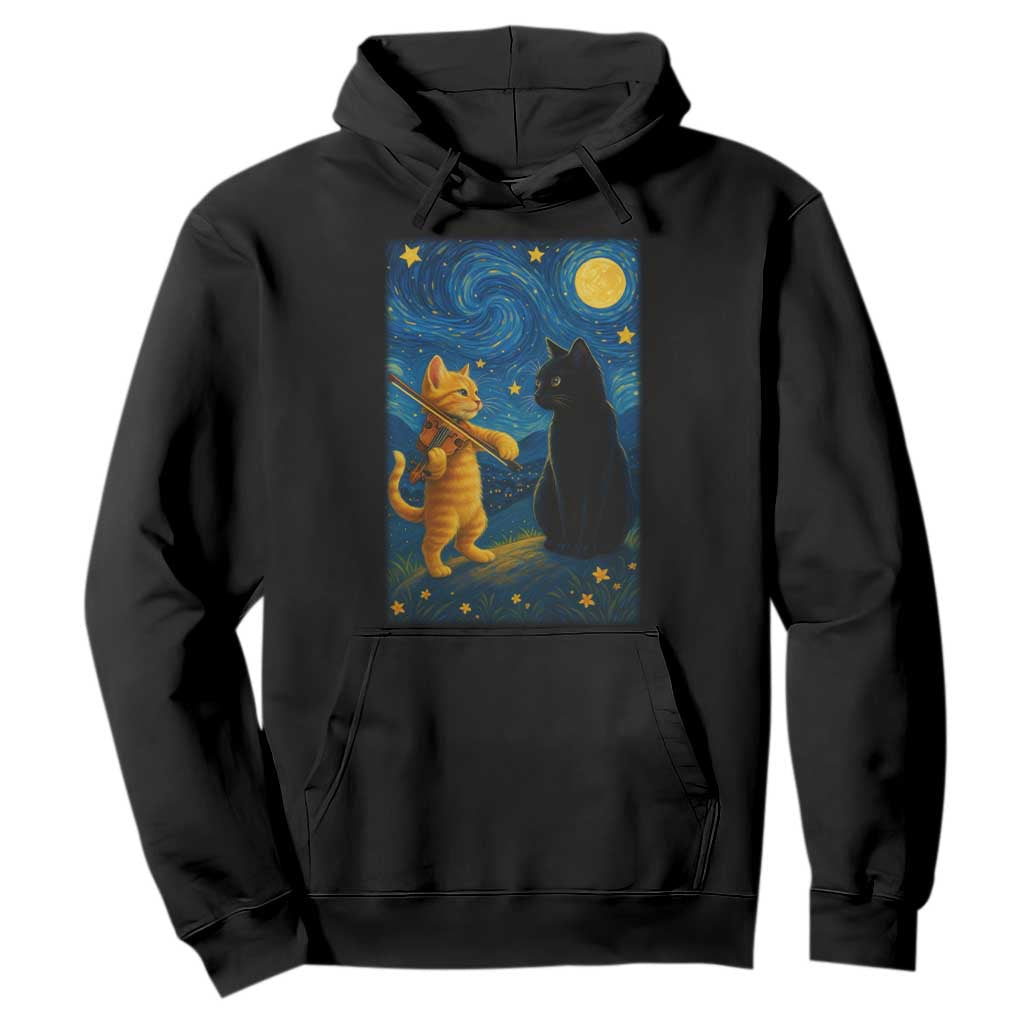 Cat Starry Night Hoodie Van Gogh Violin Kitty Lover TS14 Black Print Your Wear