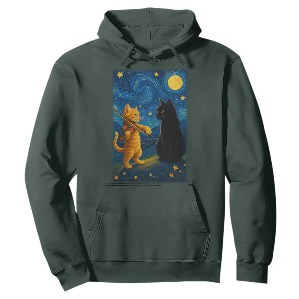 Cat Starry Night Hoodie Van Gogh Violin Kitty Lover TS14 Dark Forest Green Print Your Wear