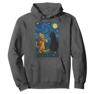 Cat Starry Night Hoodie Van Gogh Violin Kitty Lover TS14 Dark Heather Print Your Wear