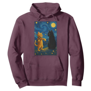 Cat Starry Night Hoodie Van Gogh Violin Kitty Lover TS14 Maroon Print Your Wear