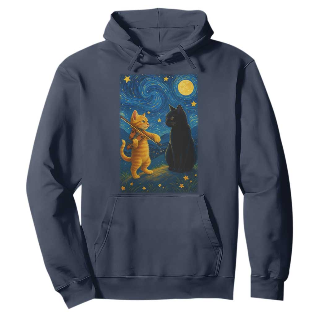 Cat Starry Night Hoodie Van Gogh Violin Kitty Lover TS14 Navy Print Your Wear
