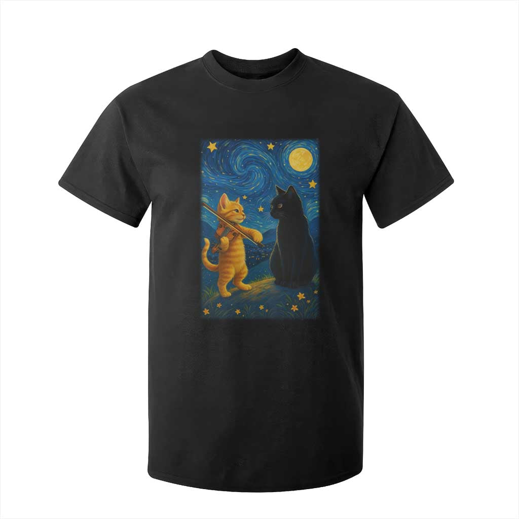 Cat Starry Night T Shirt For Kid Van Gogh Violin Kitty Lover TS14 Black Print Your Wear