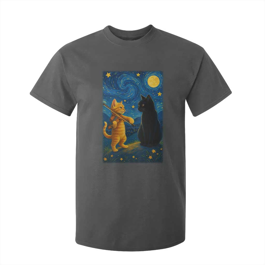 Cat Starry Night T Shirt For Kid Van Gogh Violin Kitty Lover TS14 Dark Heather Print Your Wear