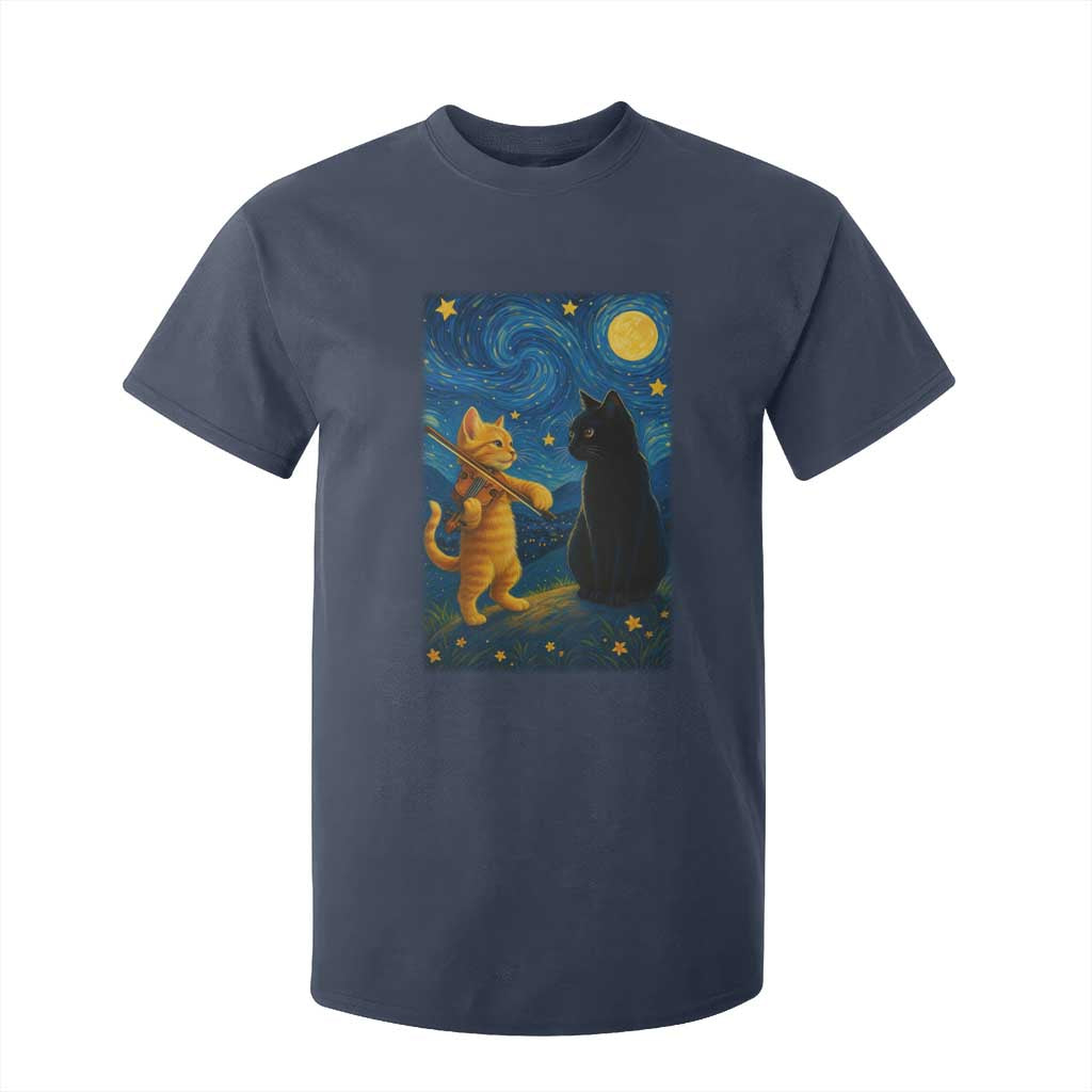 Cat Starry Night T Shirt For Kid Van Gogh Violin Kitty Lover TS14 Navy Print Your Wear