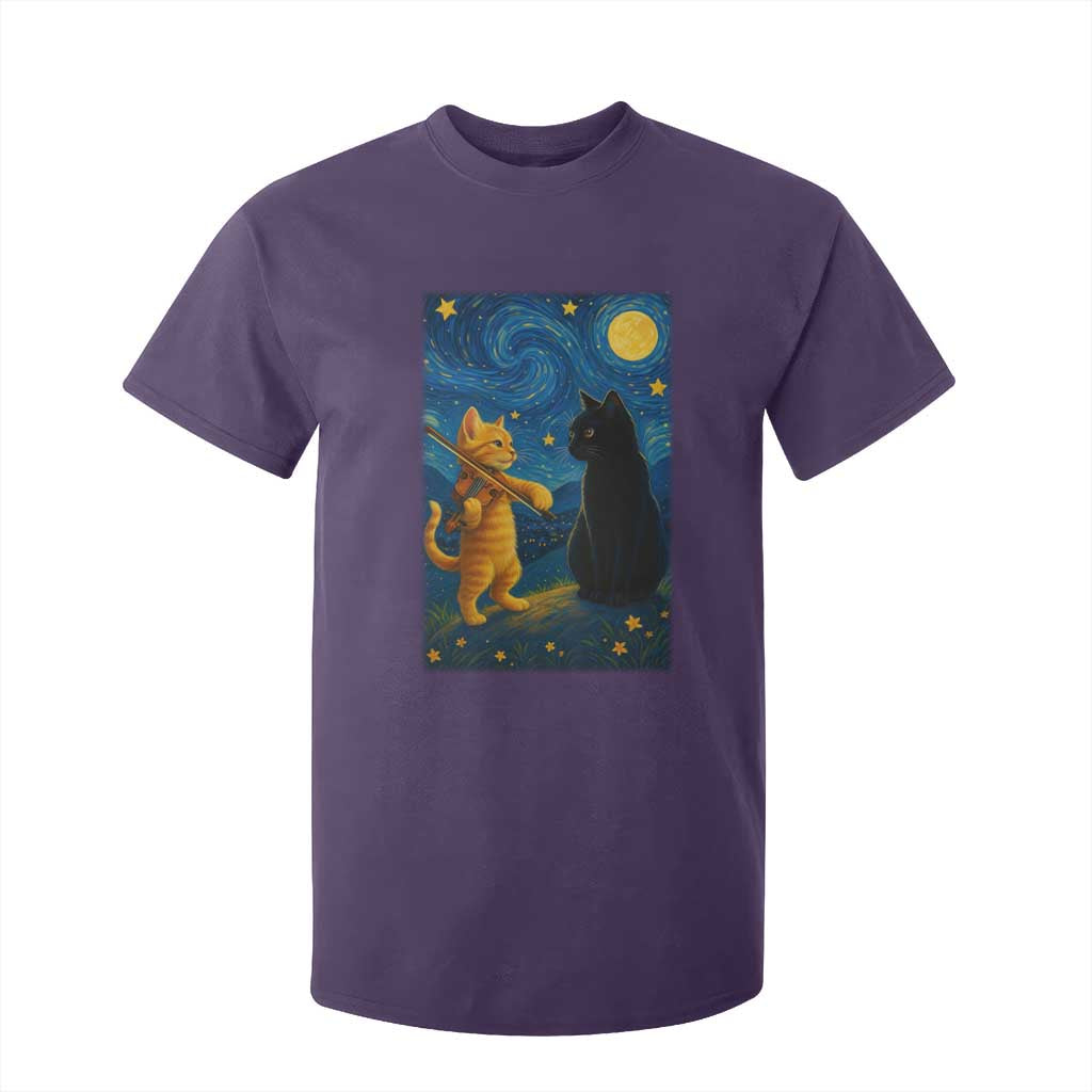 Cat Starry Night T Shirt For Kid Van Gogh Violin Kitty Lover TS14 Purple Print Your Wear