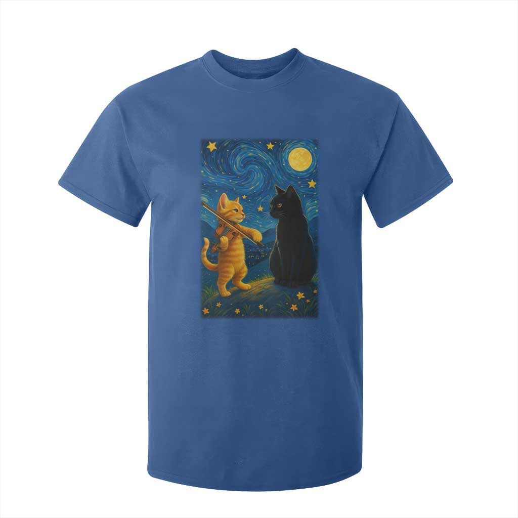 Cat Starry Night T Shirt For Kid Van Gogh Violin Kitty Lover TS14 Royal Blue Print Your Wear