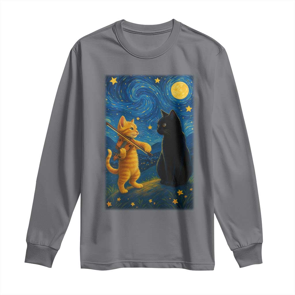 Cat Starry Night Long Sleeve Shirt Van Gogh Violin Kitty Lover TS14 Charcoal Print Your Wear