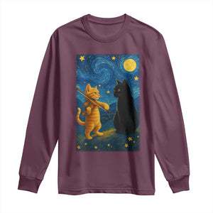 Cat Starry Night Long Sleeve Shirt Van Gogh Violin Kitty Lover TS14 Maroon Print Your Wear