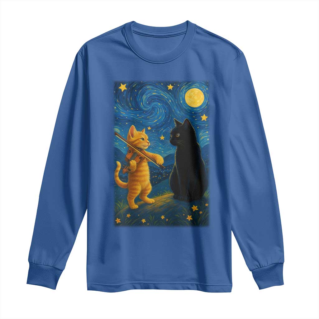Cat Starry Night Long Sleeve Shirt Van Gogh Violin Kitty Lover TS14 Royal Blue Print Your Wear