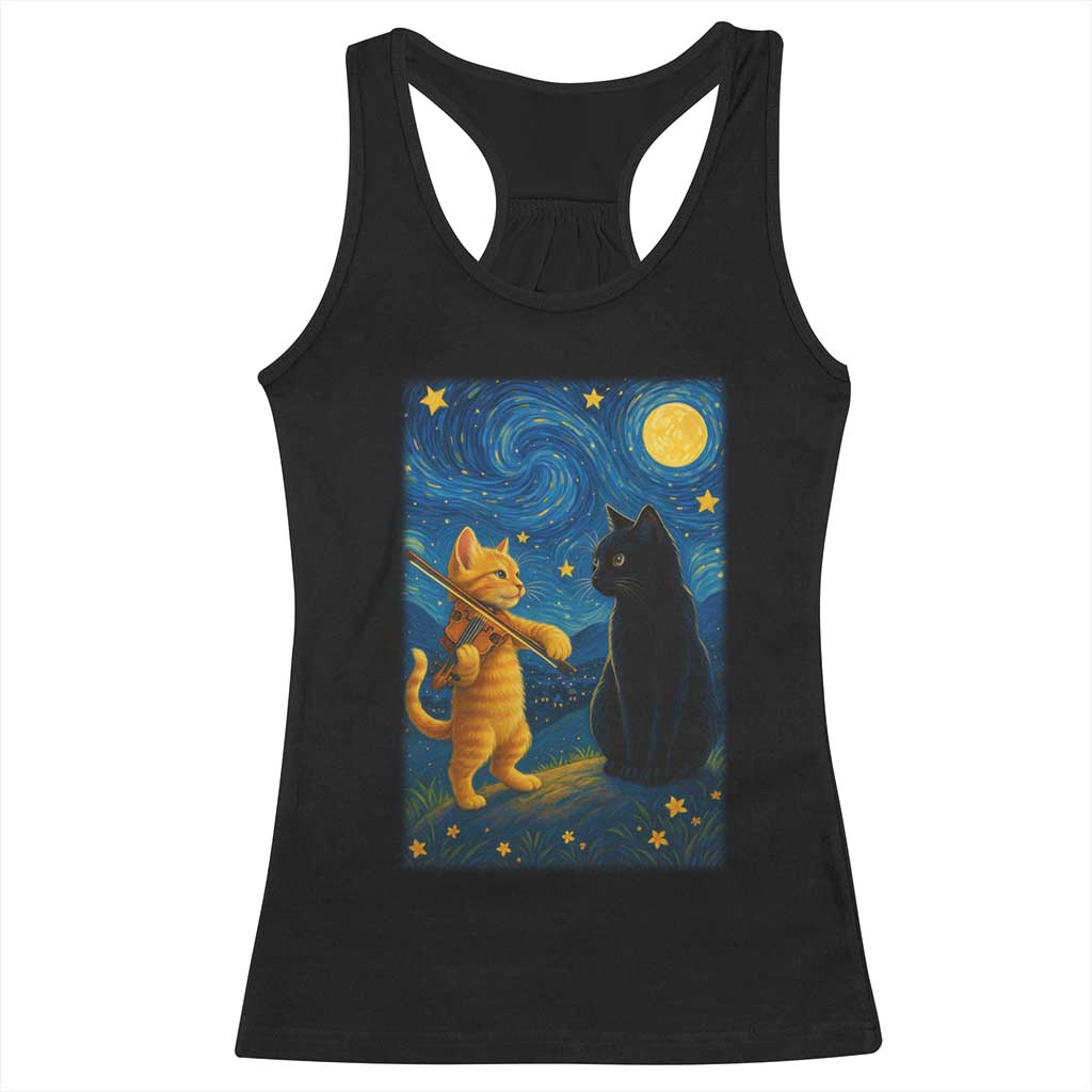 Cat Starry Night Racerback Tank Top Van Gogh Violin Kitty Lover TS14 Black Print Your Wear