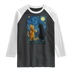 Cat Starry Night Raglan Shirt Van Gogh Violin Kitty Lover TS14 Black White Print Your Wear