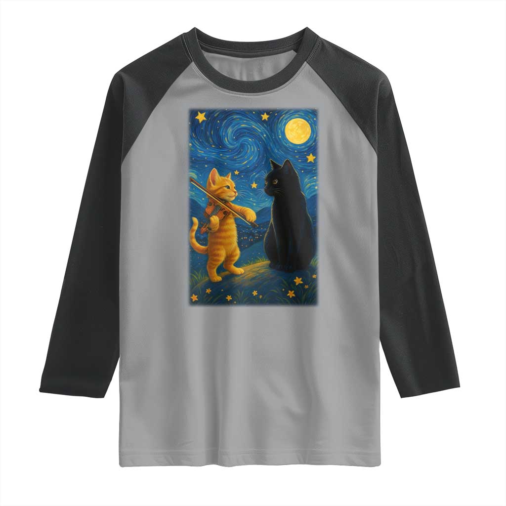 Cat Starry Night Raglan Shirt Van Gogh Violin Kitty Lover TS14 Sport Gray Black Print Your Wear