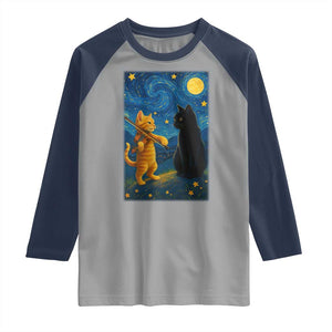Cat Starry Night Raglan Shirt Van Gogh Violin Kitty Lover TS14 Sport Gray Navy Print Your Wear