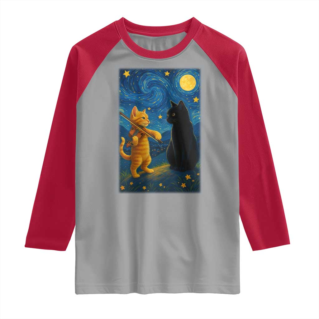 Cat Starry Night Raglan Shirt Van Gogh Violin Kitty Lover TS14 Sport Gray Red Print Your Wear