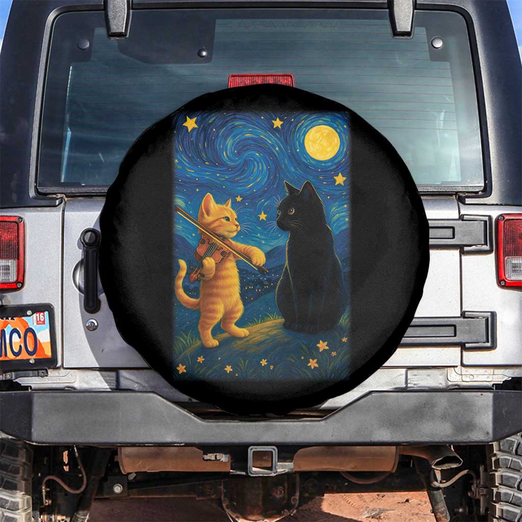 Cat Starry Night Spare Tire Cover Van Gogh Violin Kitty Lover TS14 No hole Black Print Your Wear
