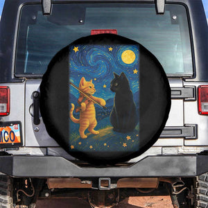 Cat Starry Night Spare Tire Cover Van Gogh Violin Kitty Lover TS14 No hole Black Print Your Wear