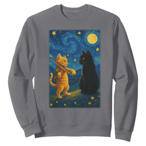 Cat Starry Night Sweatshirt Van Gogh Violin Kitty Lover TS14 Charcoal Print Your Wear