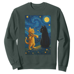 Cat Starry Night Sweatshirt Van Gogh Violin Kitty Lover TS14 Dark Forest Green Print Your Wear