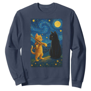 Cat Starry Night Sweatshirt Van Gogh Violin Kitty Lover TS14 Navy Print Your Wear