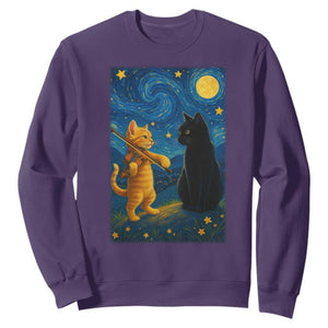 Cat Starry Night Sweatshirt Van Gogh Violin Kitty Lover TS14 Purple Print Your Wear